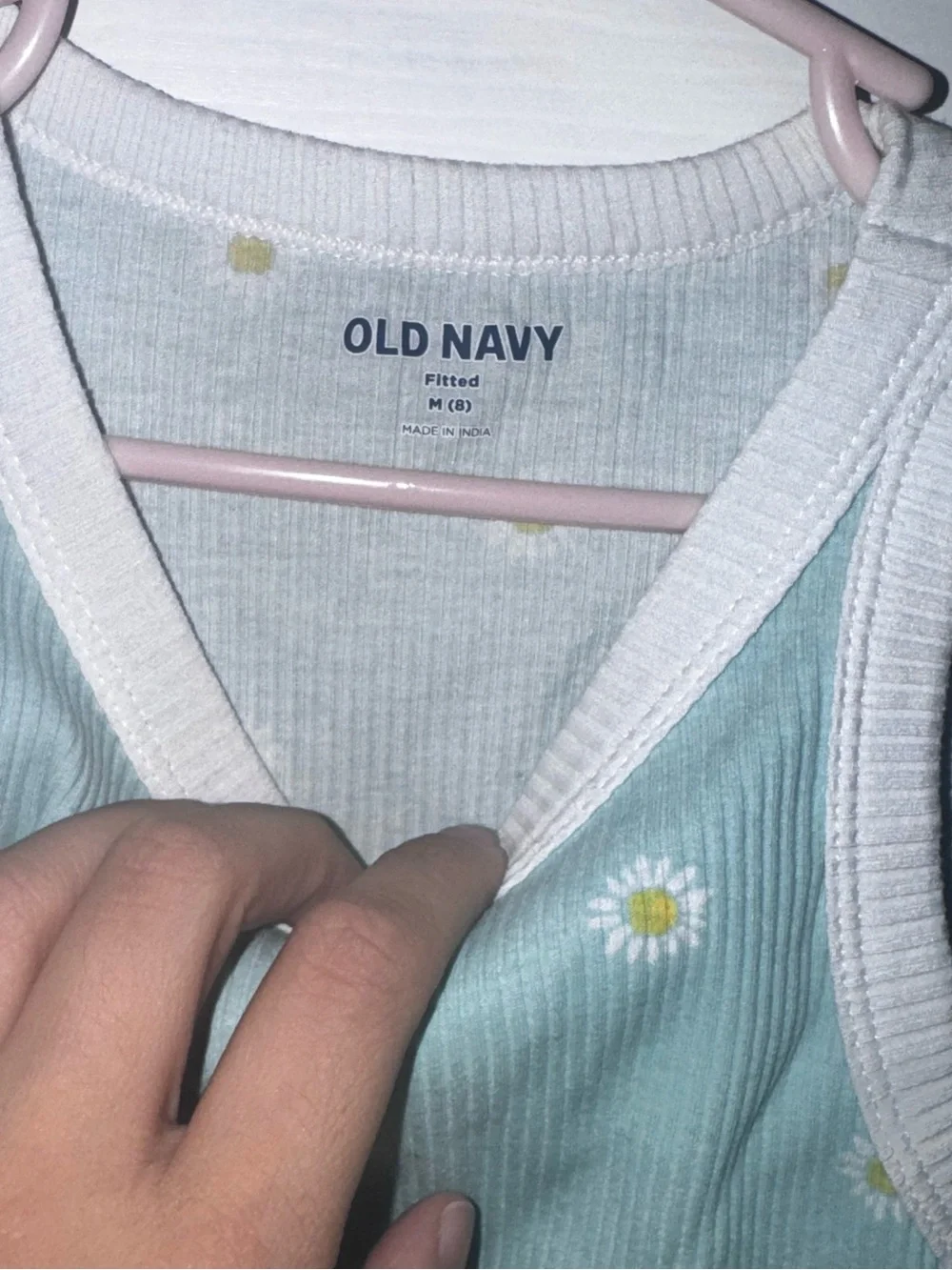 Old Navy Girls Size M 8 Mint Green Daisy Ribbed Fitted Tank Top Floral